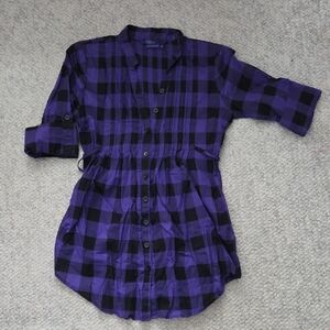 Miley Cyrus & Max Azria Purple Checkered Button Down Shirt